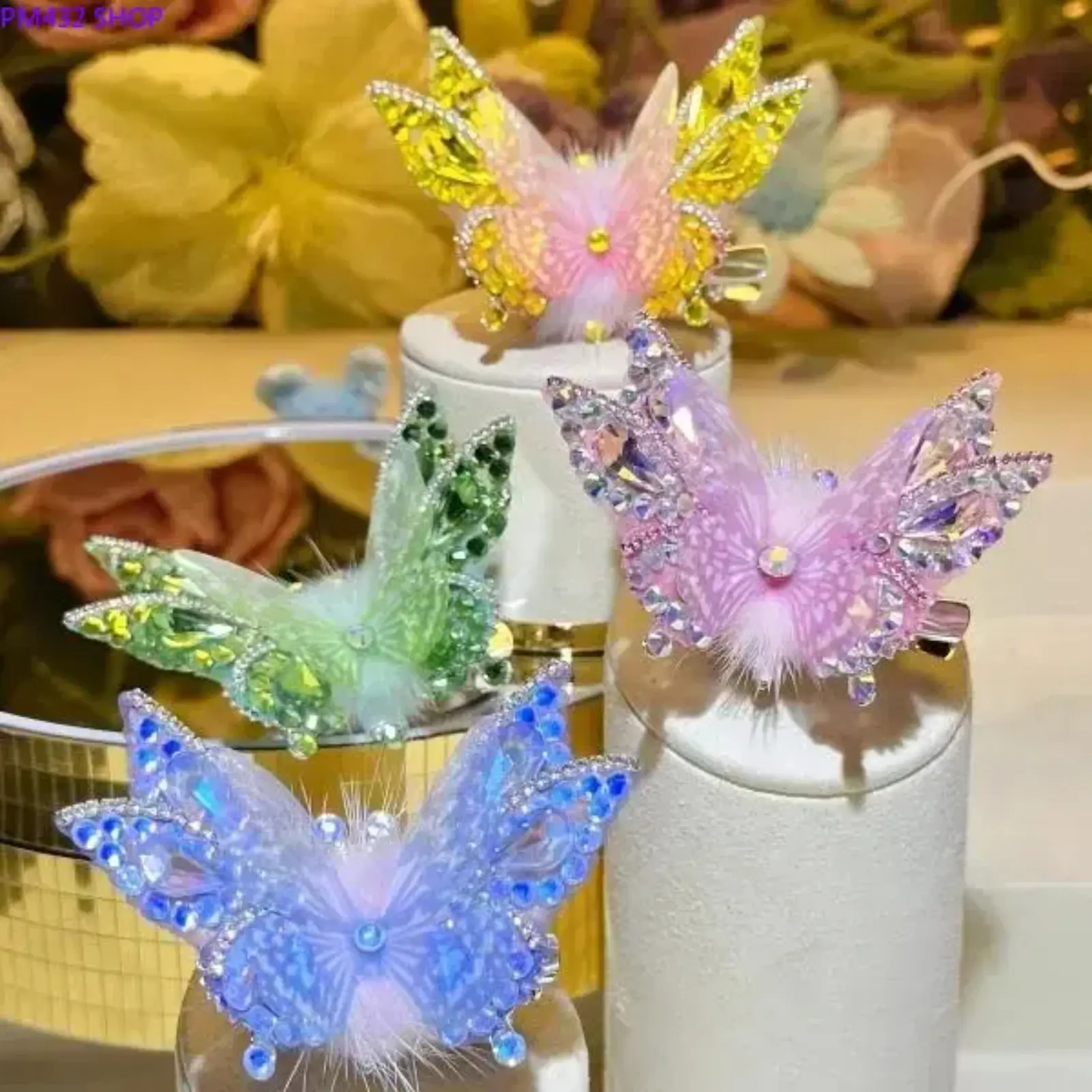 Handmade Original Design Dynamic Butterfly Hair Clip – Crystal Accented Vibrant Color Claw Clip Set (Green, Pink, Blue & Purple), Cute Aesthetic Butterfly Hair Accessories for Stylish Daily Looks & Statement Fashion