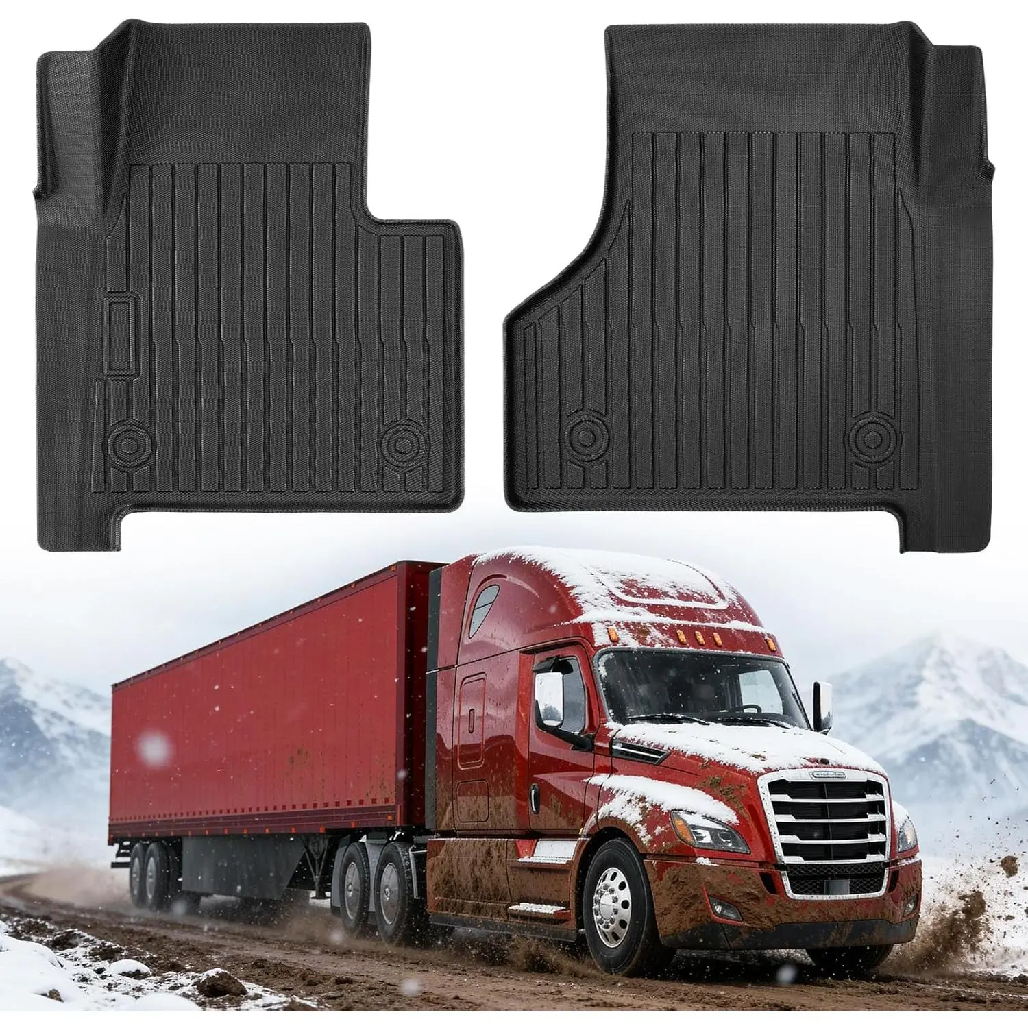 All-Weather Heavy Duty Rubber Cab Mat Set for Freightliner Cascadia 2018-2026, Anti-Slip Grip Precise Cut Semi Truck Floor Liners for Heavy Traffic Mud Trapping Big Rig Accessories