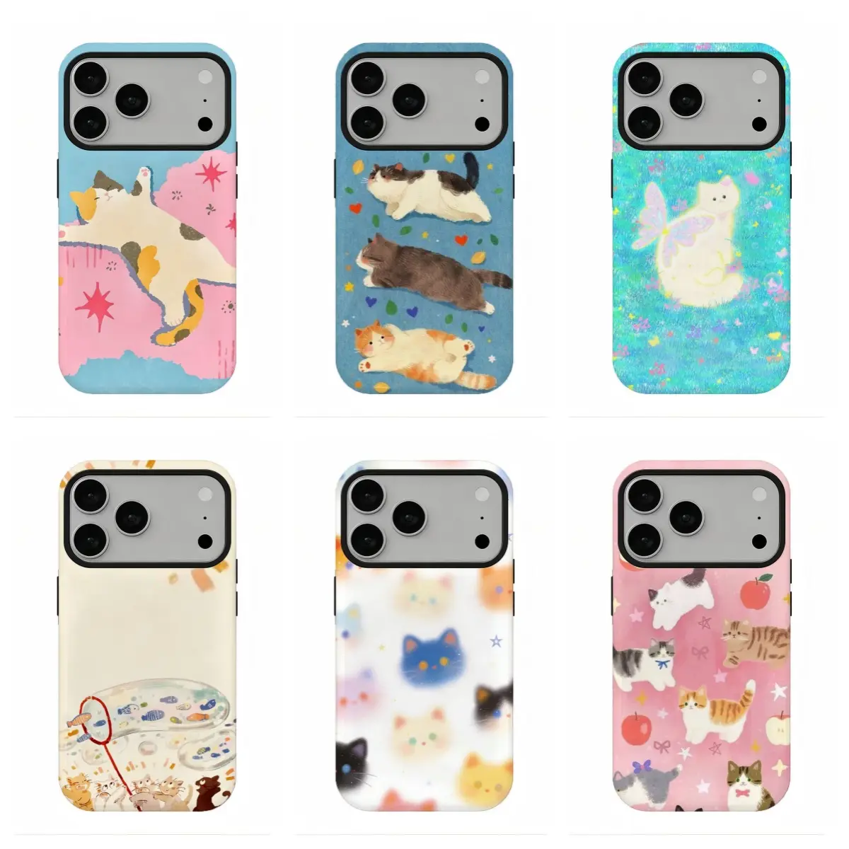 Cottagecore Watercolor Lazy Fluffy Cat Phone Case, Compatible for iPhone 17Promax 16 15 14 13 12 11 and for Samsung S26‑21, Coquette Kawaii Aesthetic, Soft Pastel Pet Vibe, Shockproof Protective Cover, Perfect Cat Lovers Daily Gift, Sweet Holiday Gift