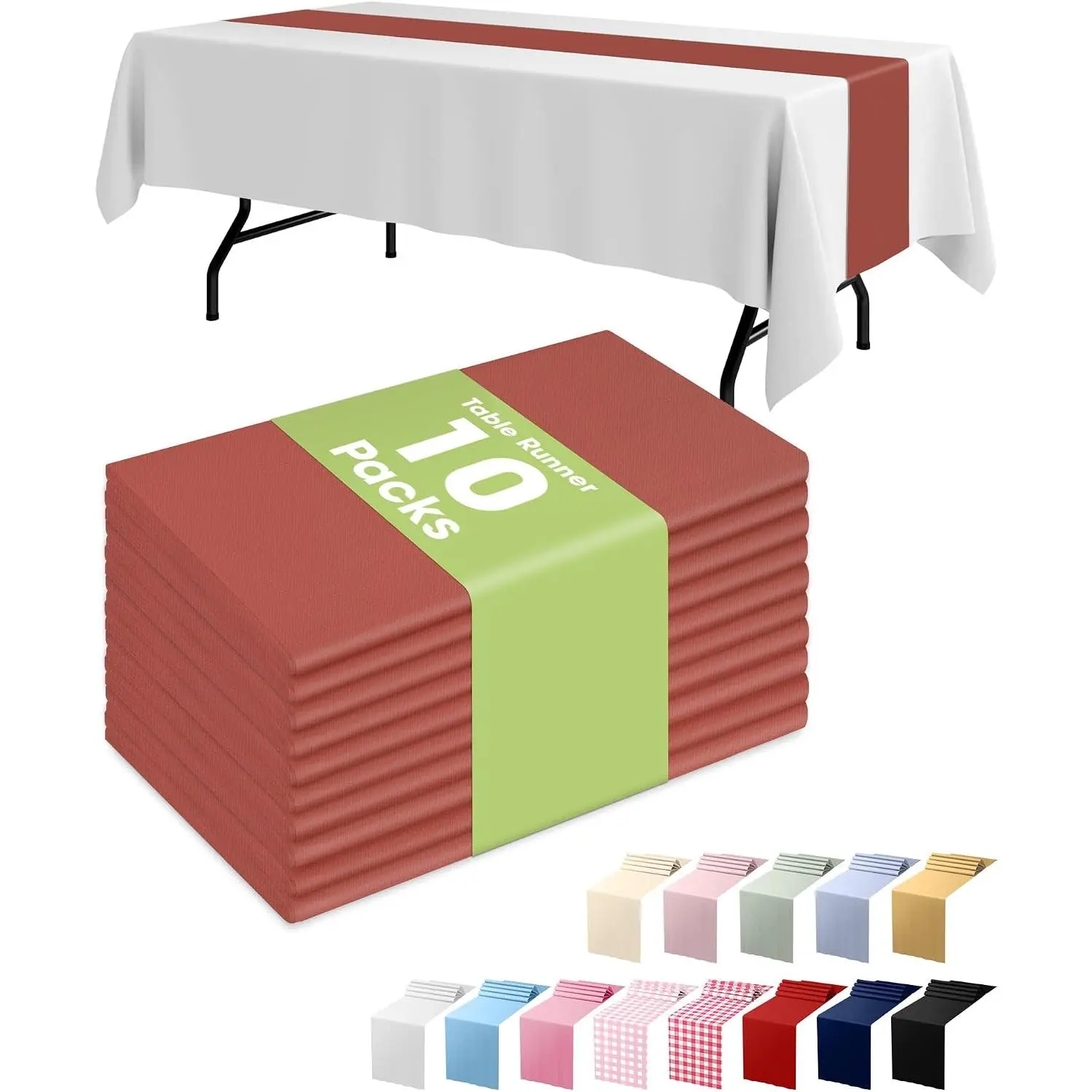 Terracotta Plastic Table Runners - 10 Pack, 14'' x 108'', Water Resistant & Disposable Centerpiece Decorations for Table Cloth, Wedding, Birthday, Holiday,  Shower, Party,  Decor