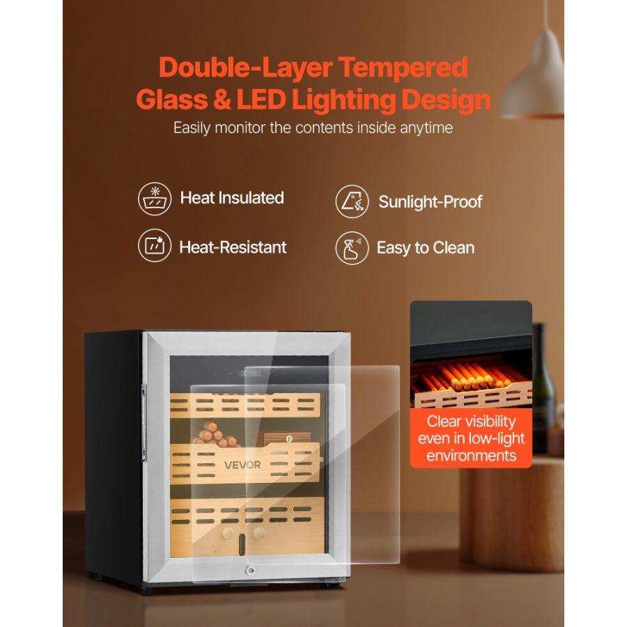 VEVOR Electric Humidor, 50L, 300 Counts Electric Cigar Humidor Cabinet with Compressor Cooling, Constant Humidity Temperature Control, Spanish Cedar Wood Shelves Drawers, 2 Layers, for Household