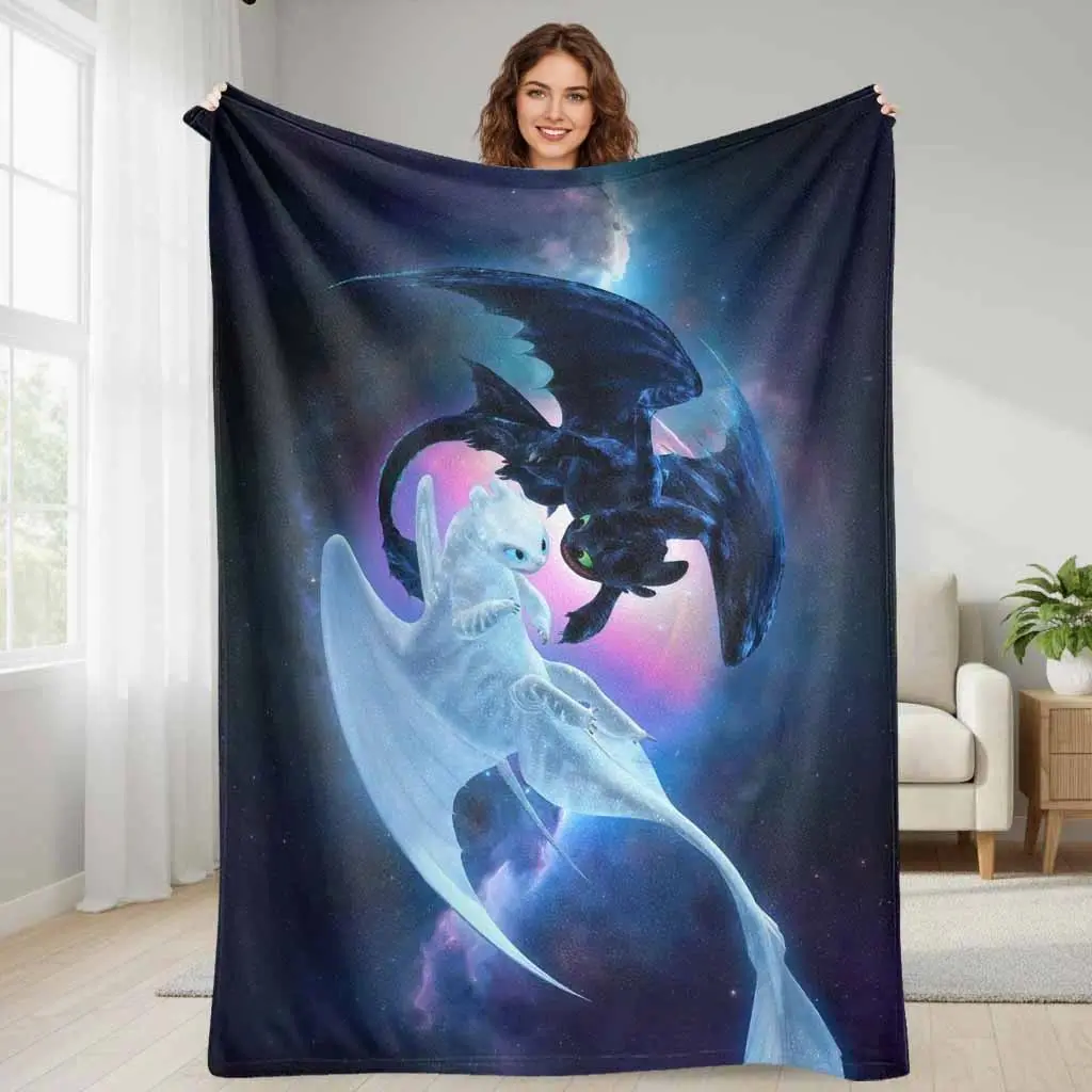 How To Train Your Dragon Celestial Galaxy Toothless & Light Fury Flannel Throw Blanket, Ultra Soft Cozy Warm Lightweight Anti-Pilling Graphic Print Blanket for Sofa Bed Dorm Travel Outdoor, Fantasy Dragon Home Decor Perfect Gift for Dragon Lovers Birthday
