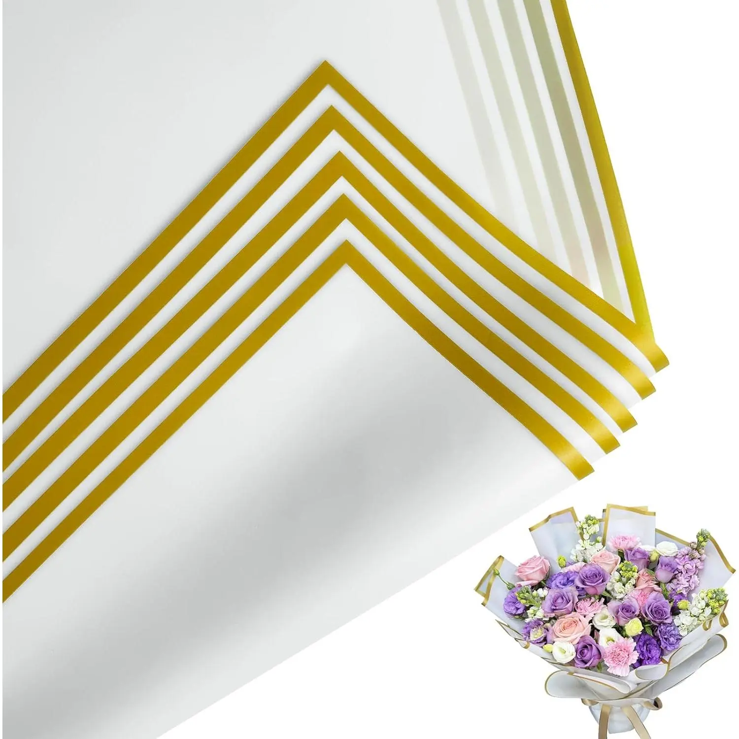 Modern Floral Print Wrapping Paper (White) - 20 Sheets, 22.8" Size, Florist Supplies for Bouquet Wrapping, DIY Box Pack, Wedding Gifts
