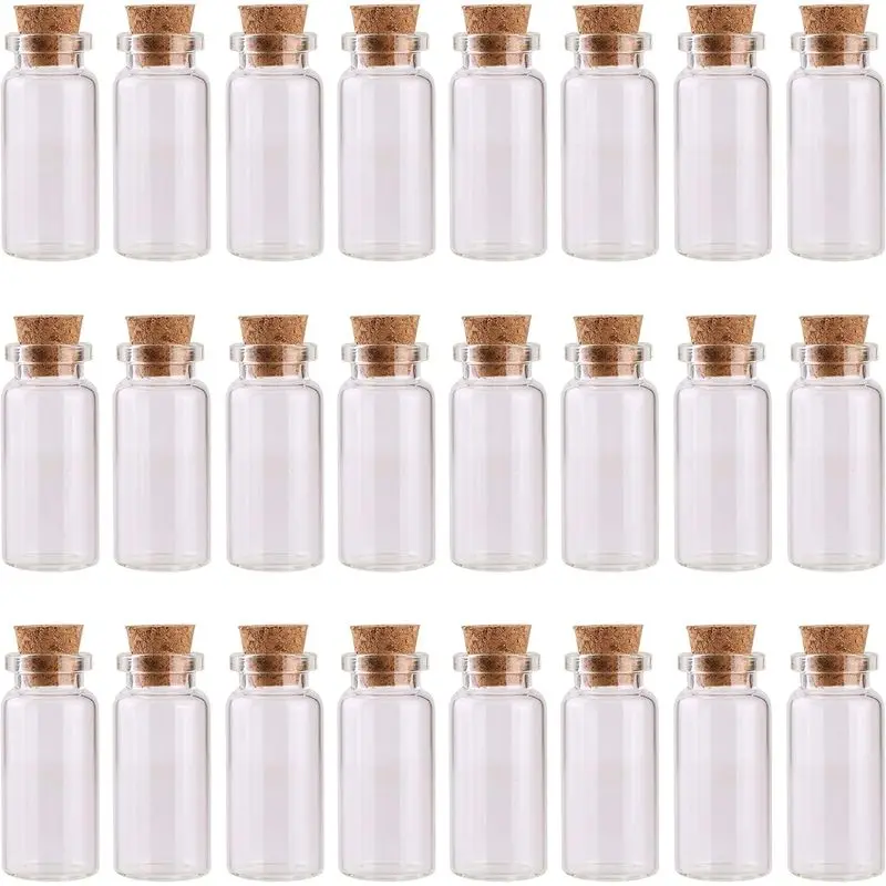 24PCS 10ml Cylinder Heat-Resistant Glass Bottles Set Pack with Glass Cork Stoppers for DIY Decoration, Wedding Party Favors (Home Supplies Storage Jars)
