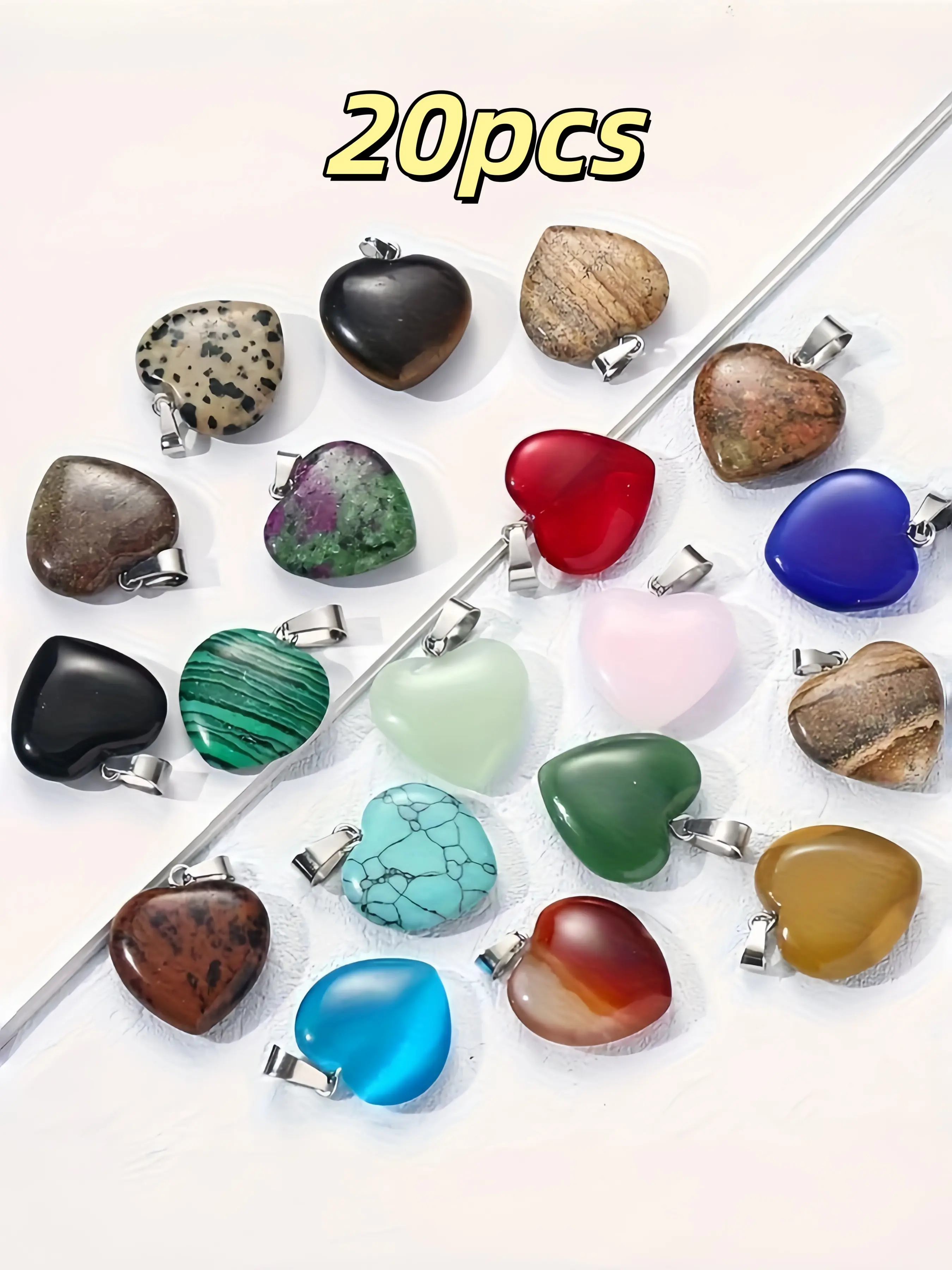 20/30pcs Heart Natural Stone Pendants, DIY Jewelry Making Accessories, Soft Girl Lockbone Charms, Valentine's Day Gifts, Random Colors, Heart Design Charm