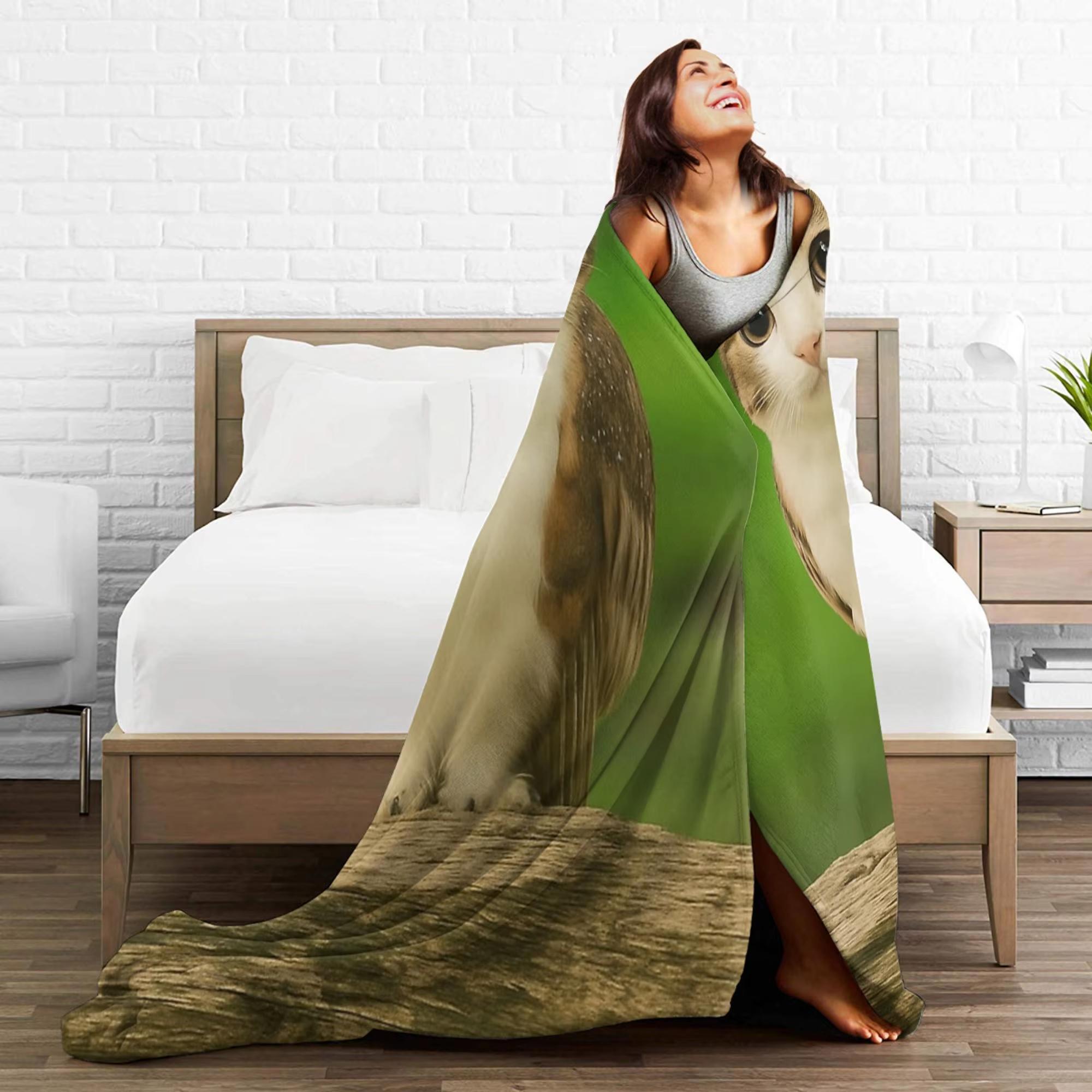 Meowl Cat Owl Meme Blanket Ultra Soft Velvet Fabric Lightweight All Season Use Perfect For Sofa Bed Office Travel Picnic Machine Washable Durable Material Portable Comfort