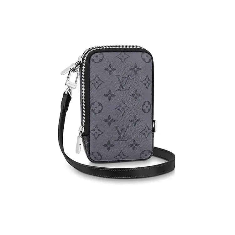 Louis Vuitton Double Phone Canvas Crossbody Bag for Men, Classic Monogram Style, Gray