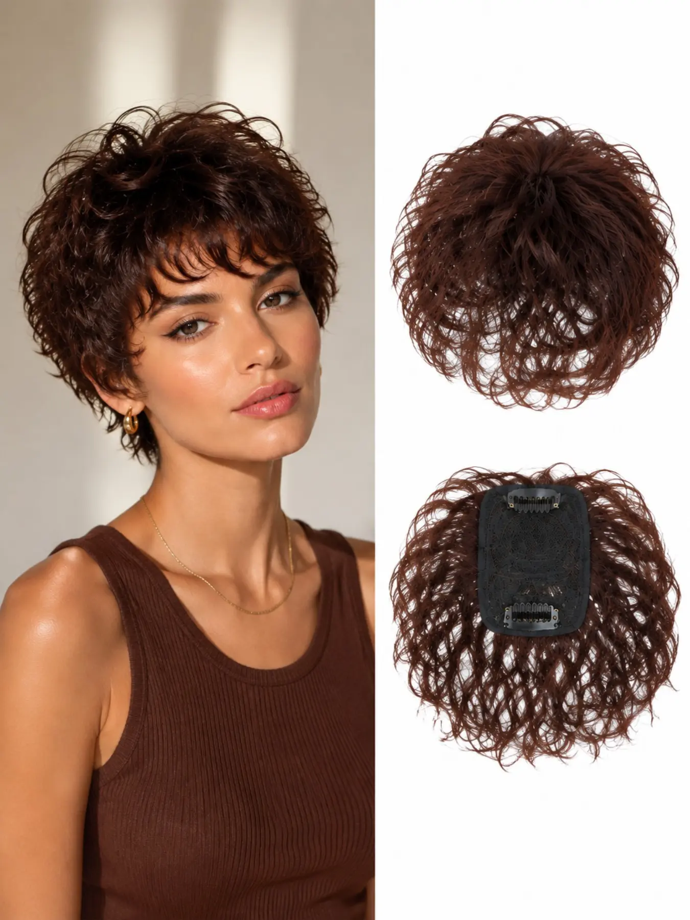 6 Inch Short Curly Hair Topper for Women, Synthetic Hairpiece for Thinning Hair Coverage, Natural Volume Boost Crown Topper, Easy Wear Daily Hair Enhancement, Synthetic Curly Wigs