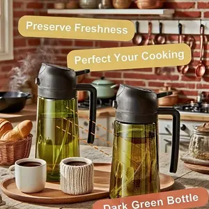 2-Pack 16oz Dual-Purpose Cooking Oil Sprayer, Dark UV-Blocking Glass, Low-Fat Spray, Safe Odorless, Ideal for Air Fryer & BBQ