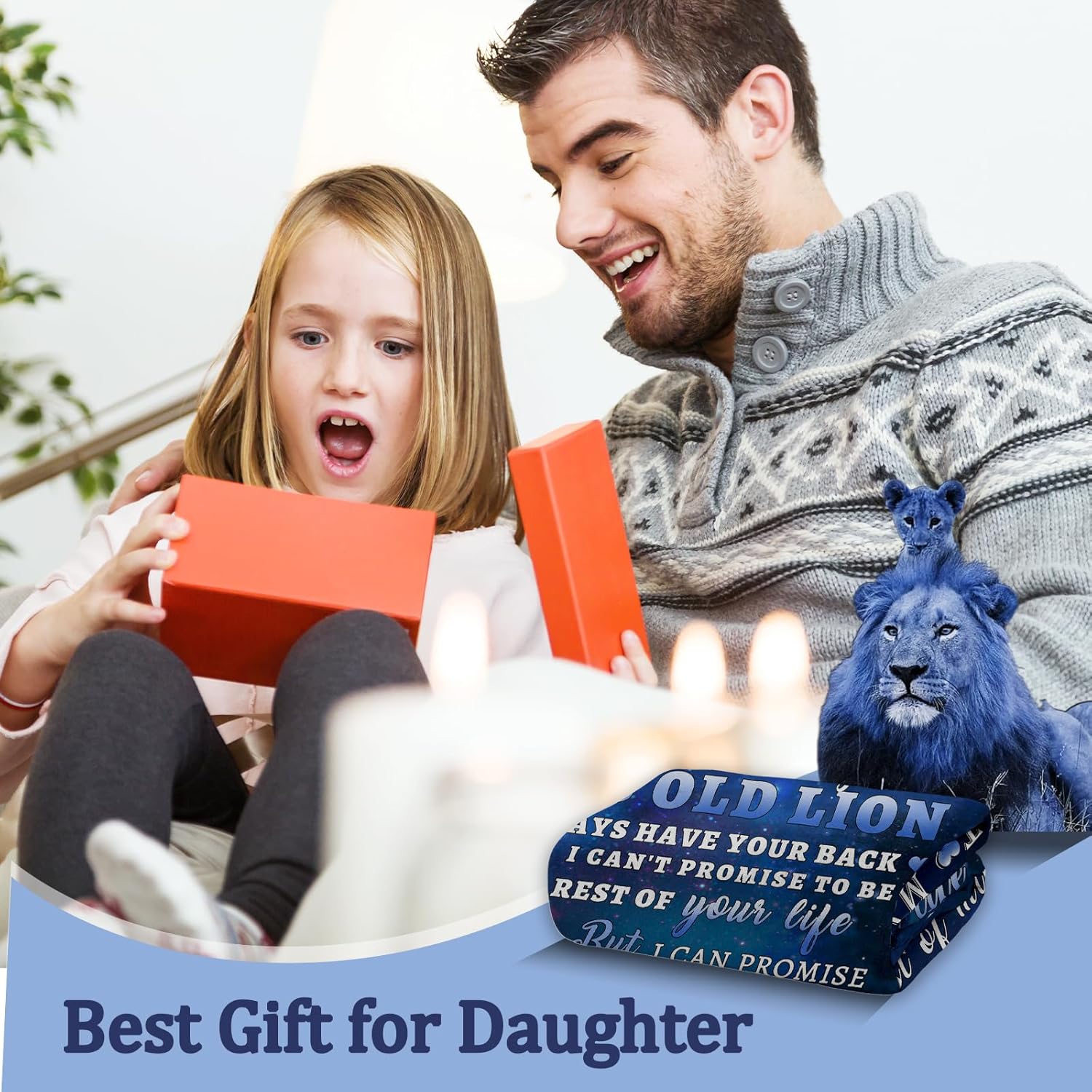 tgruihm Gift for Daughter from Dad: Blue Lion Blanket 50 x 60 inches (approx. 127.0 x 152.4 cm), Christmas Birthday Gift for Dad's Daughter, Mother's Day Gift for Adult Daughter, Graduation Flannel Blanket