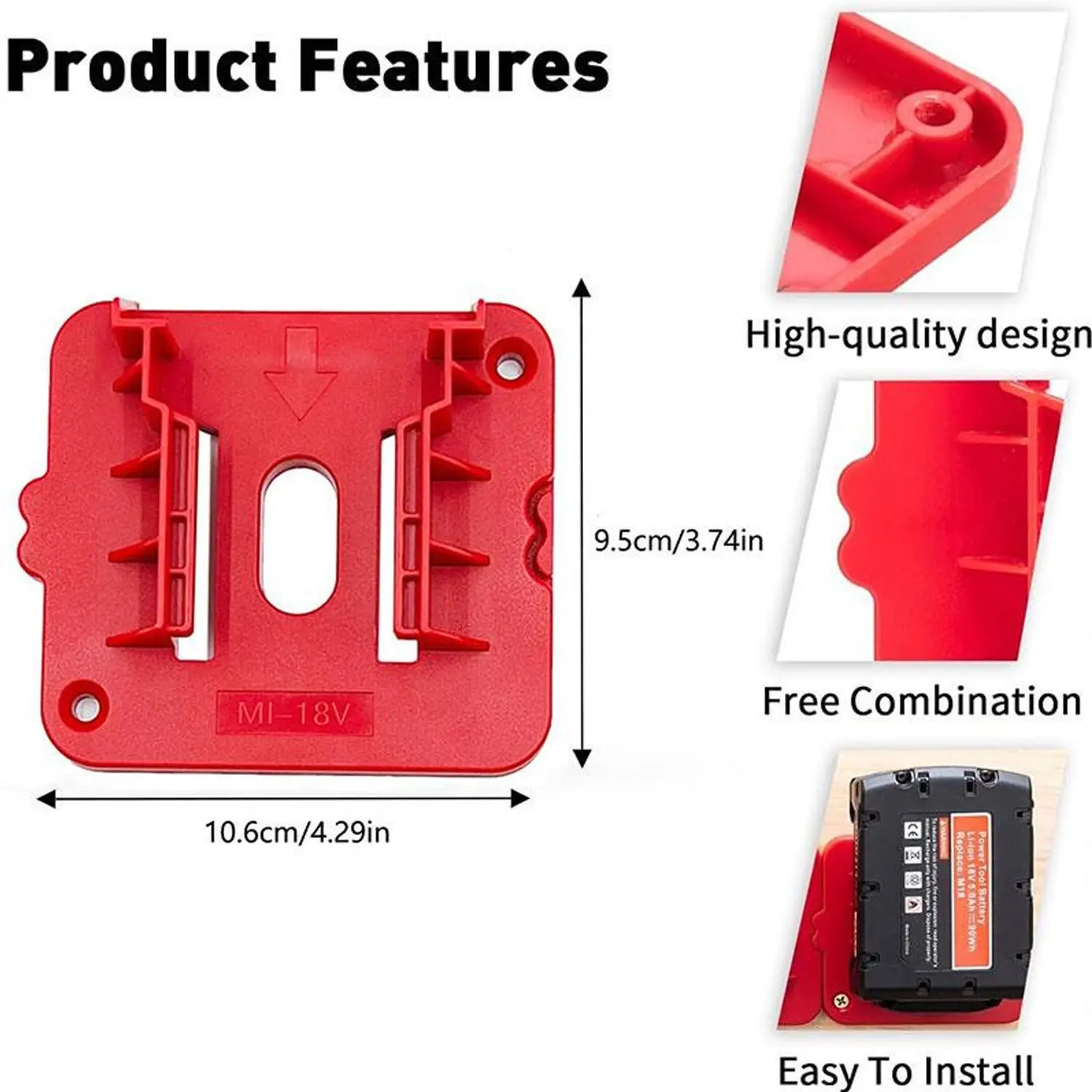 10 Packs Milwaukee M18 18v Battery Holder, Wall Mount Battery, Portable Storage Stand for Toolbox Cabinet, Tool Organization Solution