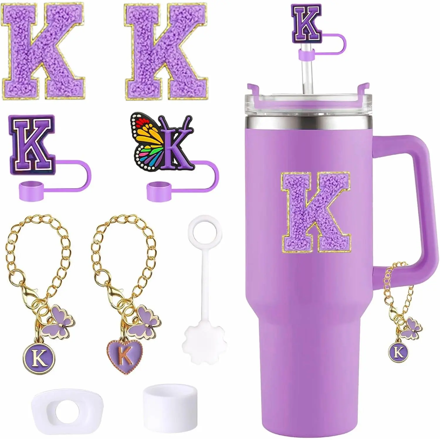 Butterfly Cup Accessories for  30oz 40oz, Letter Charm Set | Butterfly straw cover,  stoppers and stickers for for  30oz/40oz. Leak-proof cup decor.