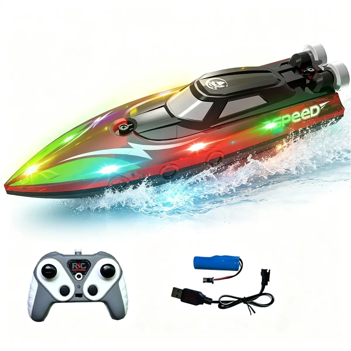 2.4GHz Remote Control Boat with Lights, 4-Channel Submarine/boat, Outdoor Pool Lake Toy, Independent Remote, Family Fun, Boy's Birthday Gift