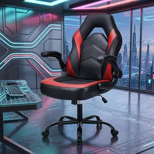 Red PU Big and Tall Gaming Office Chair for Adults, Height Adjustable 90°-120° Recline Swivel Computer Desk Chair with Flip-Up Armrests & Silent Rolling Casters, Heavy Duty 275LBS Ergonomic Task Chair for Game Room Home Office