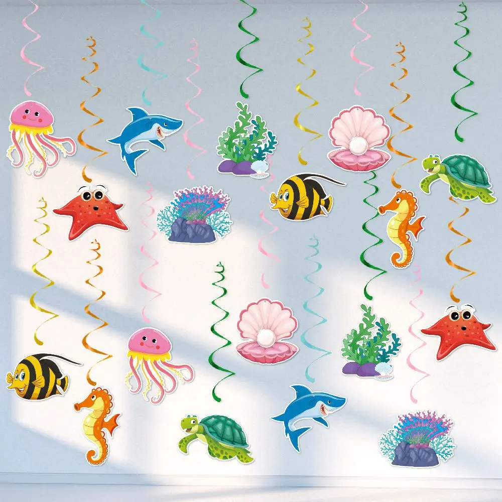 Nine Pieces / Sets Under The Sea Party Decorations Ocean Themed Party Decorations, Under The Sea Ocean Themed Tropical Fish Ceiling Hanging Swirl