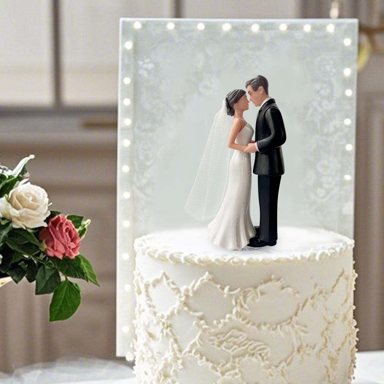 Elegant Bride & Groom Wedding Cake Topper with Veil 4.3" - Anniversary, Bridal Shower, Engagement Party Decoration