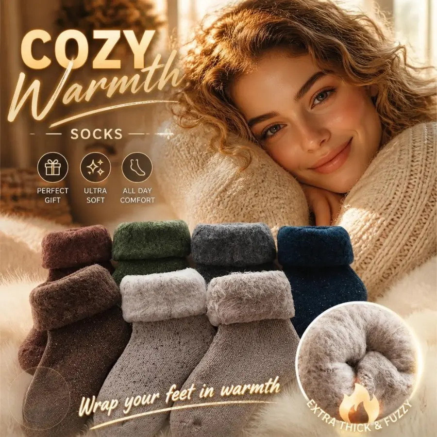 Women's Extra Thick & Fuzzy Cotton Winter Sports Socks - Turn Over Cuff, Super Soft Thermal Indoor Slipper Socks, Machine Washable 1-Size Warm Home Footwear for Cold Nights, Christmas Gift for Her, Birthday, Adults