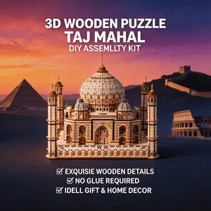 Taj Mahal 3D Wooden Puzzle Model Kit, No Glue Interlocking Mughal Architecture DIY Craft, Famous Indian Landmark Desktop Collectible Decor, Travel Souvenir Gift for Adult Architecture Lover Birthday Christmas Housewarming