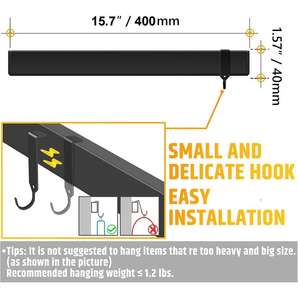 Wall Mounted Magnetic Knife Holder, 1 Count Knife Storage Rack with 3 Hooks without Knife, Knife Block for Kitchen, Kitchen Utensil Organizer