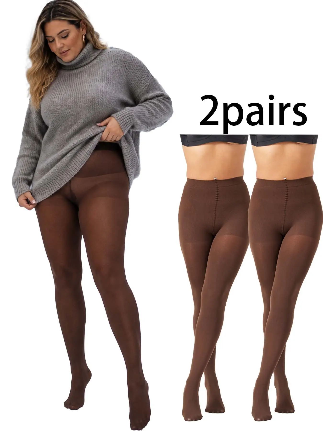 Elegant High-Waisted Shapewear Pantyhose for Women, 120D Velvet Lining, Semi-Transparent, Suitable for All Occasions, Fall Winter Style