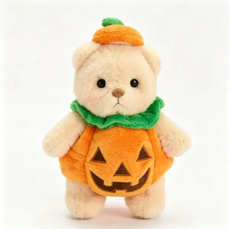 Pumpkin Teddy Bear Plush Toy, Halloween Jack-O-Lantern Bear Stuffed Doll, Cute Bear With Pumpkin Costume Hat, Soft Fluffy Animal Decor Gift For Kids Birthday Halloween Cross-Border Wholesale