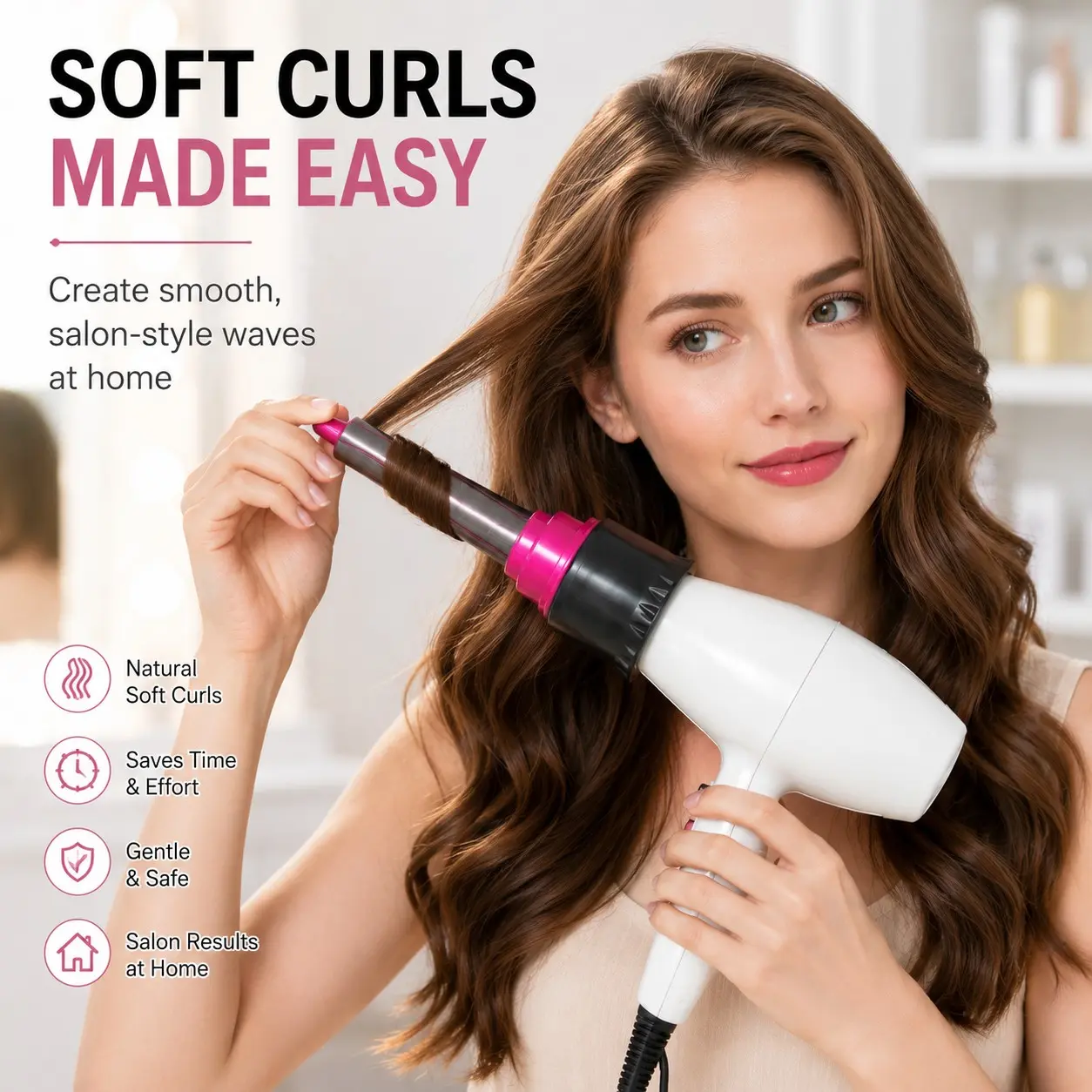 Blow Dryer Curling Attachment for Women, Hair Curler Adapter for Compatible Traditional Hair Dryers, Quick Soft Curl Styling Tool for Home Use