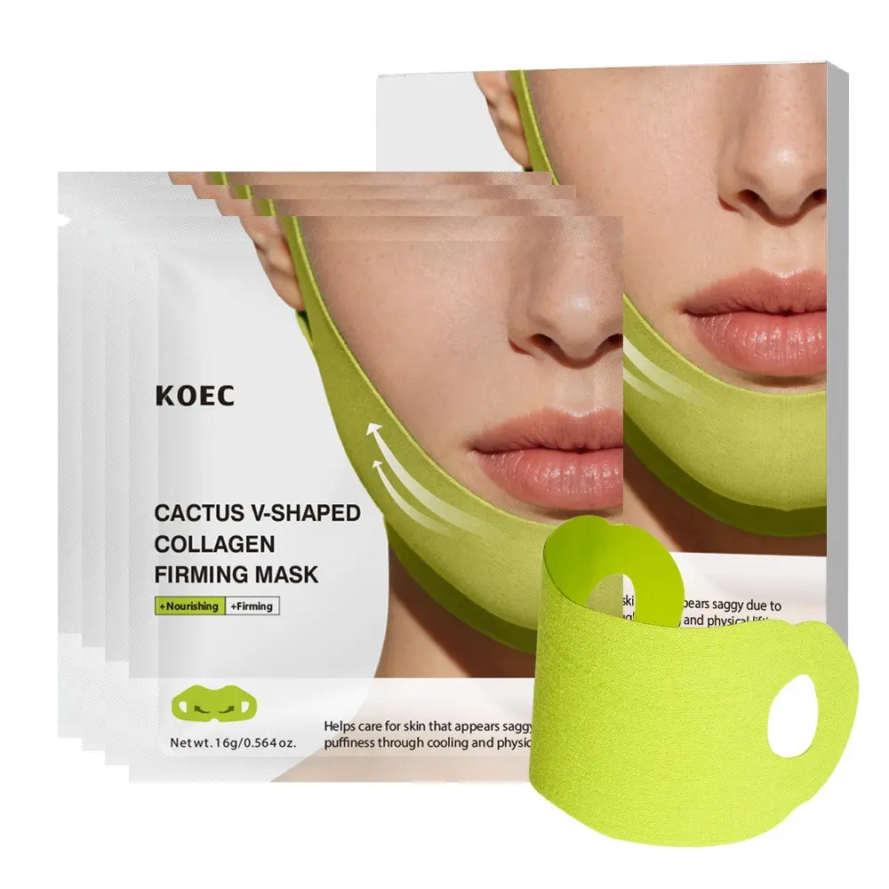 Cactus V-Shaped Collagen Firming Mask - Lift, Firm & Contour Jawline, Tightening Double Chin Strap with Aloe,  Chin V-Line Lifting Mask for Sleeping