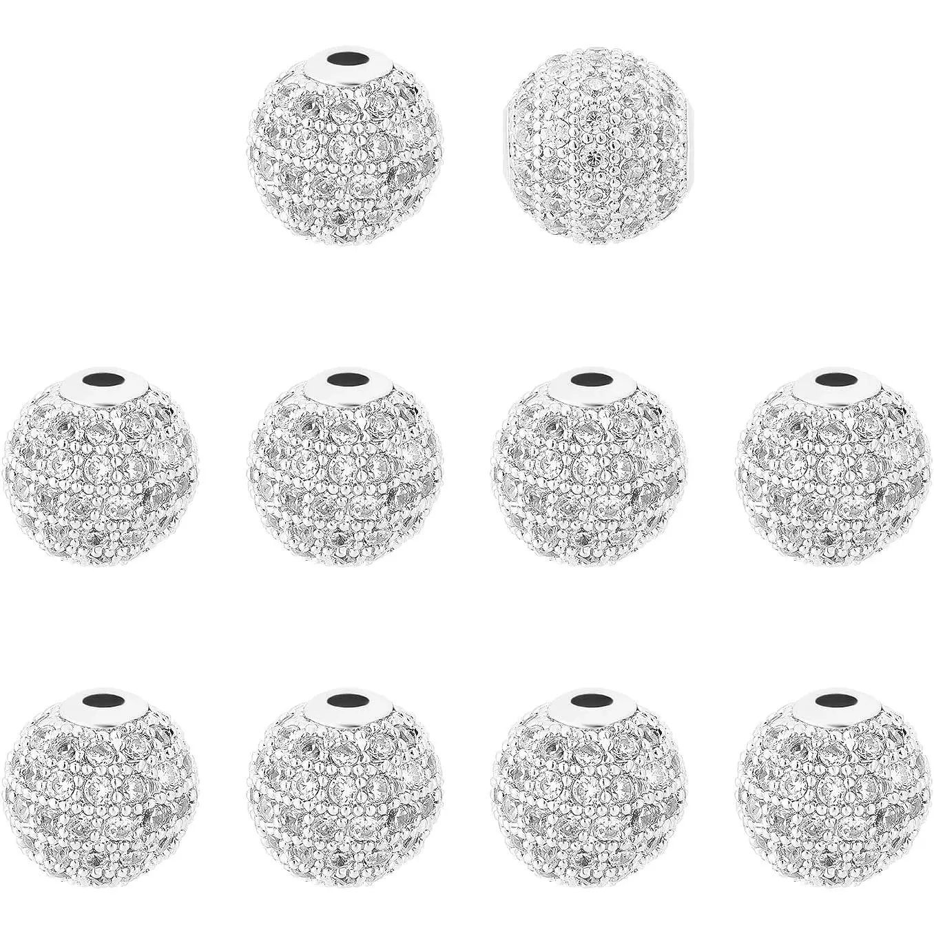 10 count About 9.5~10mm  Color Cubic Zirconia Beads, Clear  Cubic Zirconia Pave  Setting Disco Ball Spacer Beads Brass Round Bracelet Beads for  Making