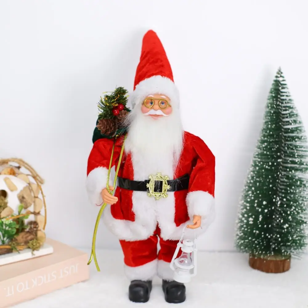 Plush Santa Claus Ornament, Standing Christmas Decor, Lantern Gift Bag Holder, Festive Lobby Display, Holiday Atmosphere Setup
