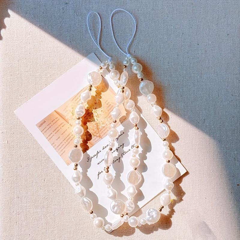 New shaped pearl phone lanyard, wrist phone chain, car keychain, bag decoration, phone anti loss rope