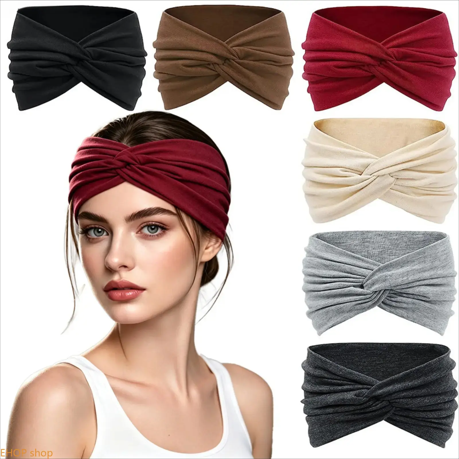 Women's Extra Wide Polyester Crossed Stretchy Workout Headband - Non-Slip, Plain, Wick-Sweat Sweatband Headband for Female Yoga, Running Training Athletic Hair Accessory, Workout Headbands