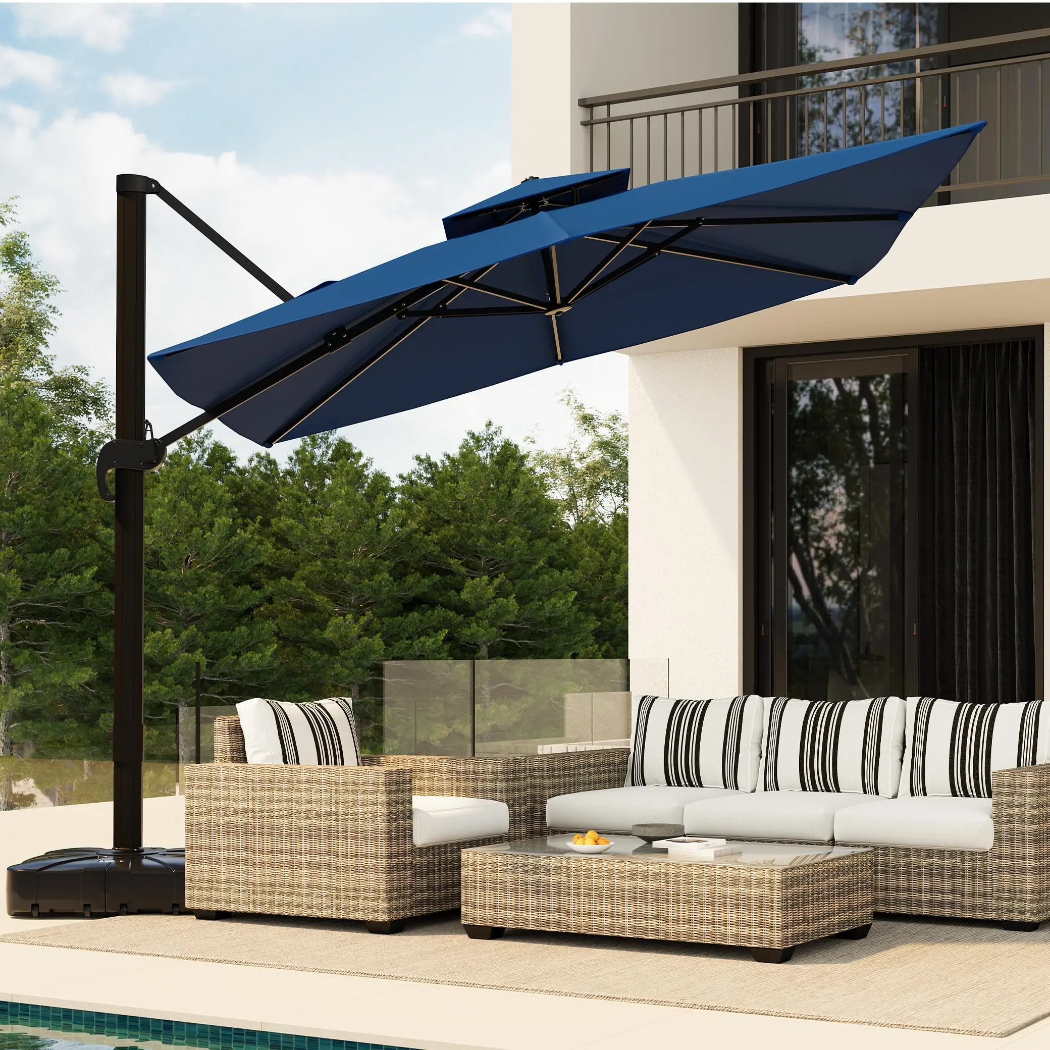 High-Quality 10x10 FT Square Cantilever Patio Umbrella – 360° Rotation, Adjustable Height, Heavy Duty Aluminum Frame, Large Outdoor Shade for Garden, Poolside or Patio