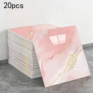 20 pieces of marble veneer waterproof wall panels, peel-and-stick tiles, Adhesive Wall Panels, PVC foam wall panels, suitable for kitchens, bathrooms, living rooms, with pink wallpaper wall decoration.