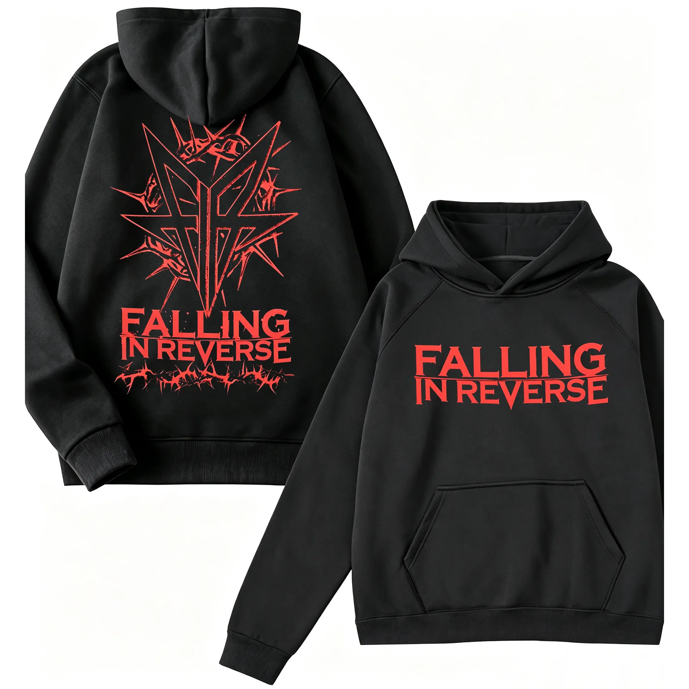 🎸 🎵 Men’s Gothic Rock Band Hoodie, Falling In Reverse Double Sided Streetwear Heavy Metal Pullover Sweatshirt