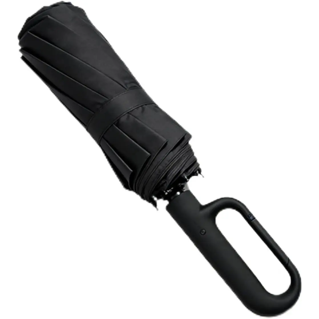 Stainless Windproof Compact Reverse Folding Umbrella with Carabiner Handle, UV & Rain Protection for Daily Commute, Steel