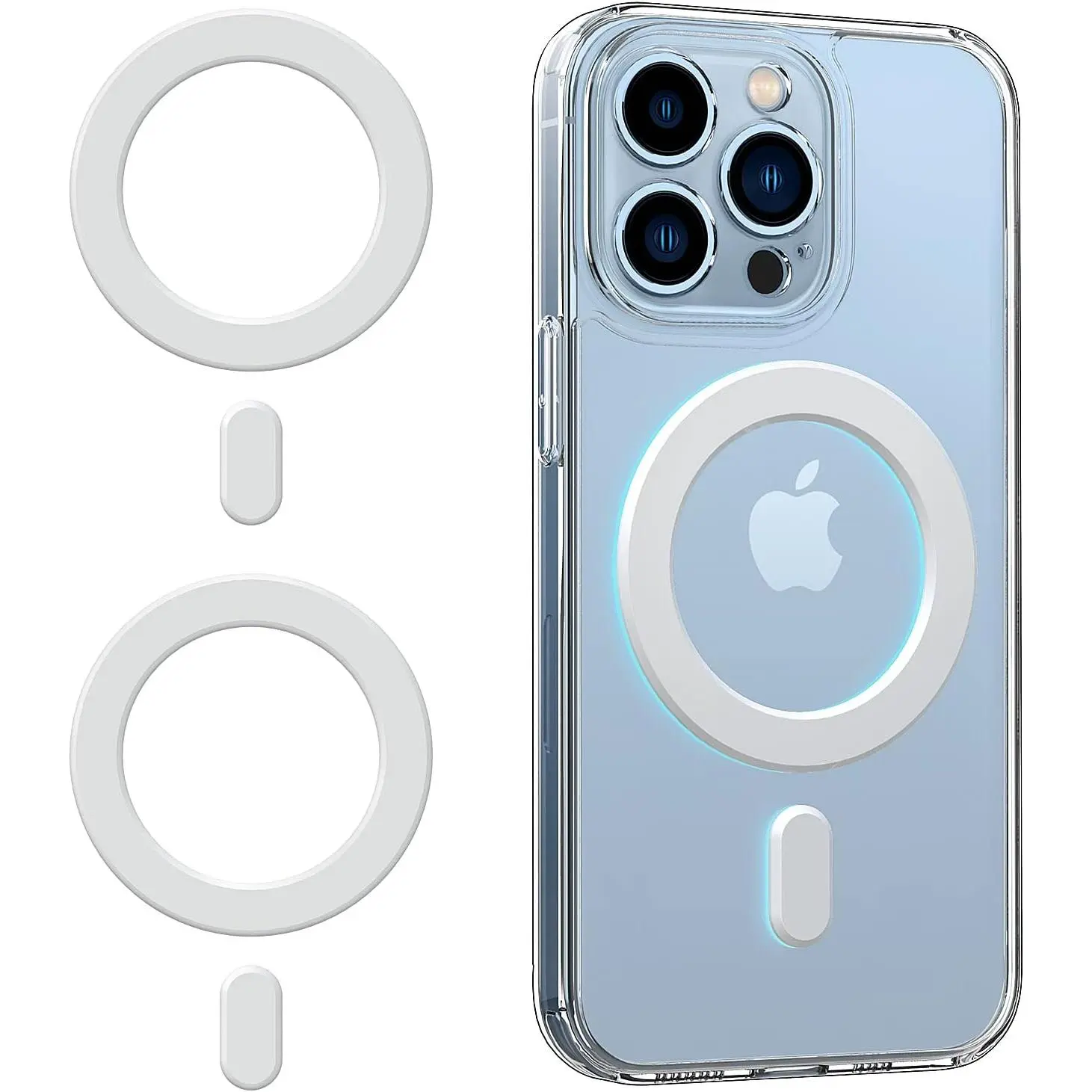MagSafe Adapter Ring Sticker (2-Pack, White, Synthetic), Easy Install for iPhone/MagSafe Accessories, Wireless Charging Compatible with iPhone & Android Galaxy/Pixel Cases, Two Pieces, Thin Profile