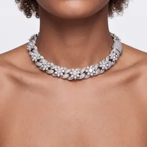 [ICE HUE] Unisex Bohemian Flower Necklace, 18K Gold Vacuum Plated Copper with 5A+ Sri Lanka Zircon, Miami-Italy-Mexico & Micro Inspired Luxury Costume Jewelry, Daily Wear or Casual Gift, Unisex Appeal,summervibes