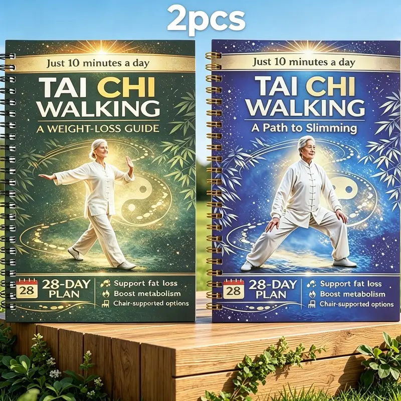 2 Books Tai Chi Walking Weight Loss Guide for Seniors, 28-Day Progressive Training Plan, Joint-Friendly, Low Impact, Indoor/outdoor Use