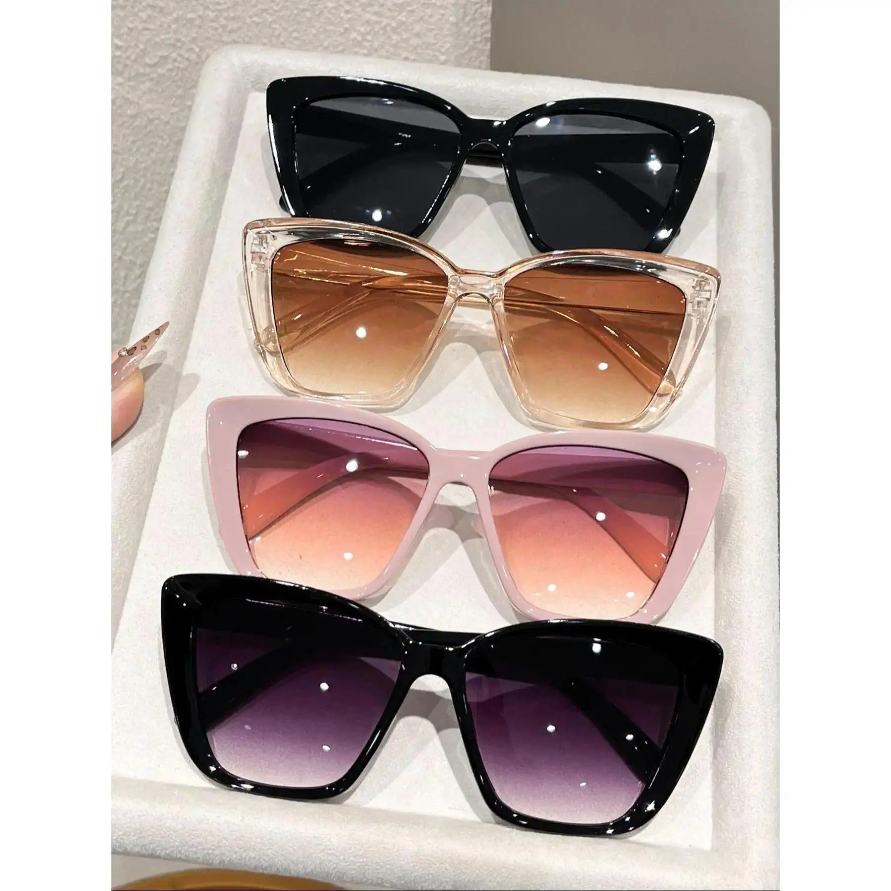 Women's 4/5-Pack Trendy Cat Eye Sunglasses Set, Large Frame Unique Stylish Sports Eyewear, Ideal for Daily Wear & Street Photography, Women's Sunglasses outdoorfun,summerwins,father'sdaygifts,campingessentials,campinggear mini gift cycling glass, 4 Pack,