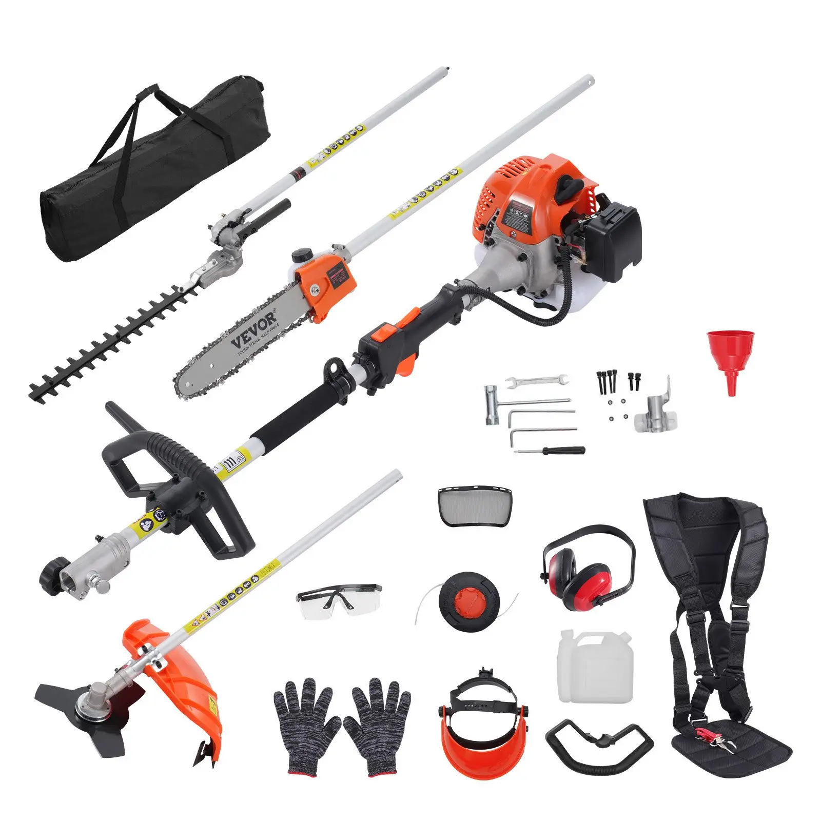 VEVOR 26CC Engine 5-in-1 Multi-Functional Trimming Tool - Gas Hedge Trimmer, Weed Eater, String Trimmer, Edger, Pole Saw Chainsaw Pruner with Extension Pole, Metal/Plastic Build, Quick Attachments for Branches/Shrubs