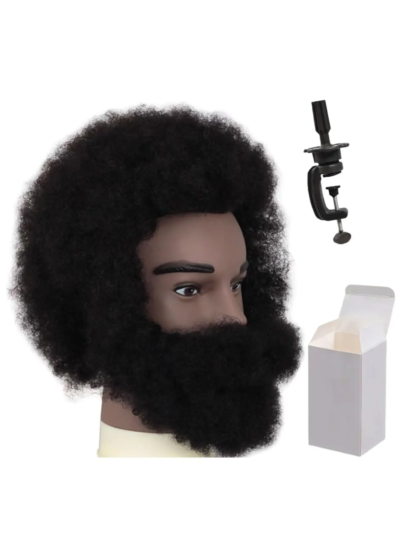 Men's Beard African Explosive Hair Model Head, 100% Human Hair, Realistic Texture, Styling Practice, Skin Dummy Head, All Seasons