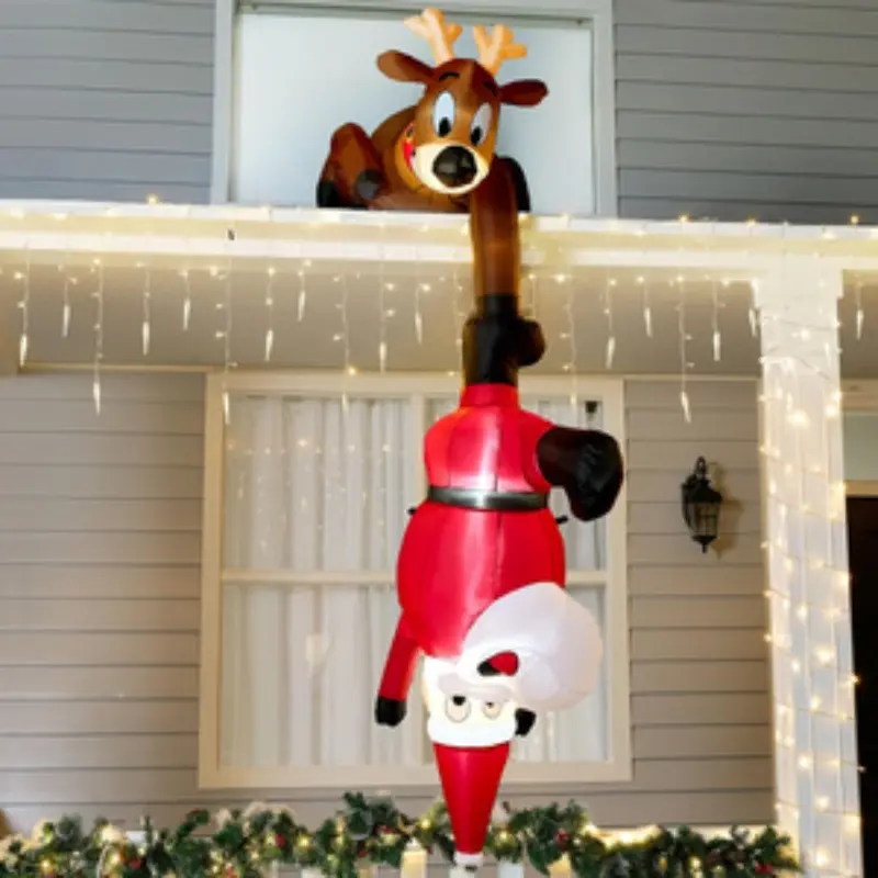 8ft Inflatable Reindeer Santa Claus Puppet, Creative 3D Inflatable Model, Home Window Door Porch Christmas Festival Decoration Props