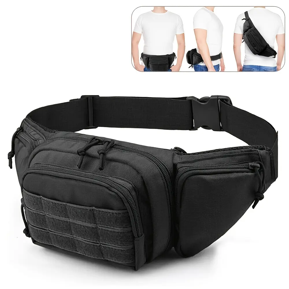 1 concealed carry bag with holster - Tactical Oxford cloth waist bag, zipper closure, multifunctional everyday handbag, black/green/mud color