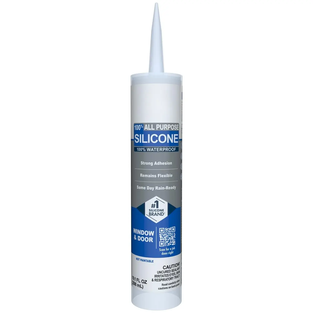 1-Pack All Purpose Silicone Sealant, 10 fl oz Cartridge - 100% Waterproof, Strong Adhesion, Freeze & Sun Resistant, Transparent Finish, Sealant Silicone