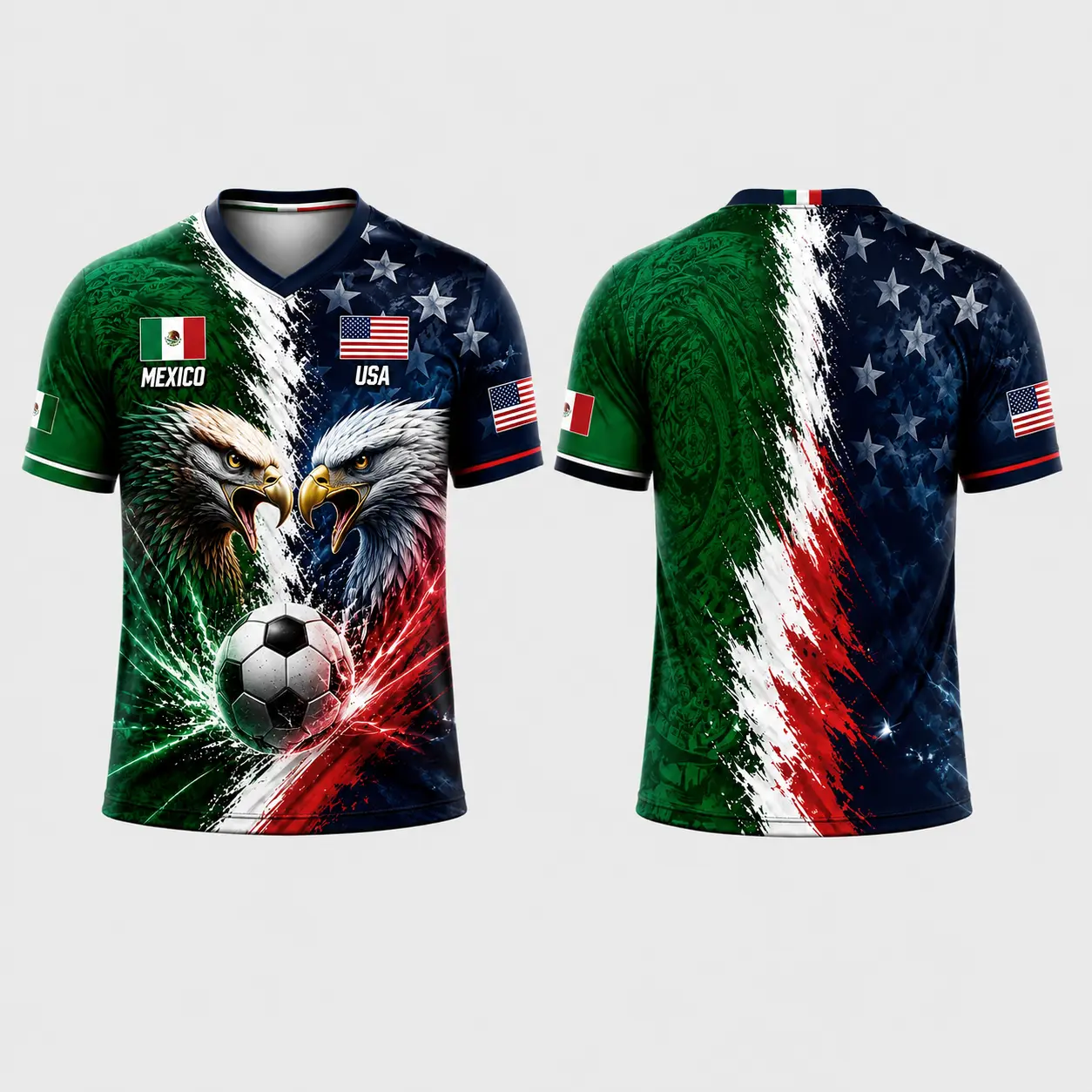 Unisex 2026 Soccer Sports Jersey, US & Mexico Split Graphic Football Wear for Match Day Watch Parties and Social Gatherings, Watch Party, B2, A5, A6, B3, A4, A3