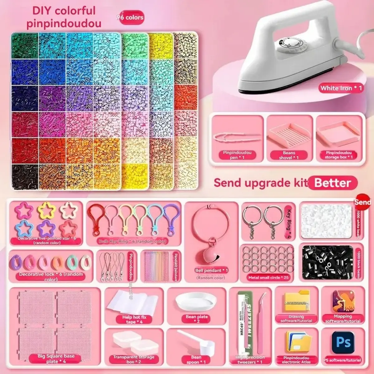 48/72/96/120-Color Plastic Fuse Beads Set, 2.6mm 3D Pixel Puzzle Beads, DIY Craft Bead Kit with Nail Board, Ironing Paper, Tweezers and DIY Beading Accessories, DIY Jewelry Accessories, DIY Jewelry Making, Beading Supplies