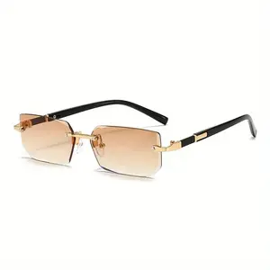 Unisex square rimless metal glasses, fashionable decorative small rimless glasses, equipped with anti-reflection lenses, ordinary fashion glasses | modern fashion glasses | lightweight glasses