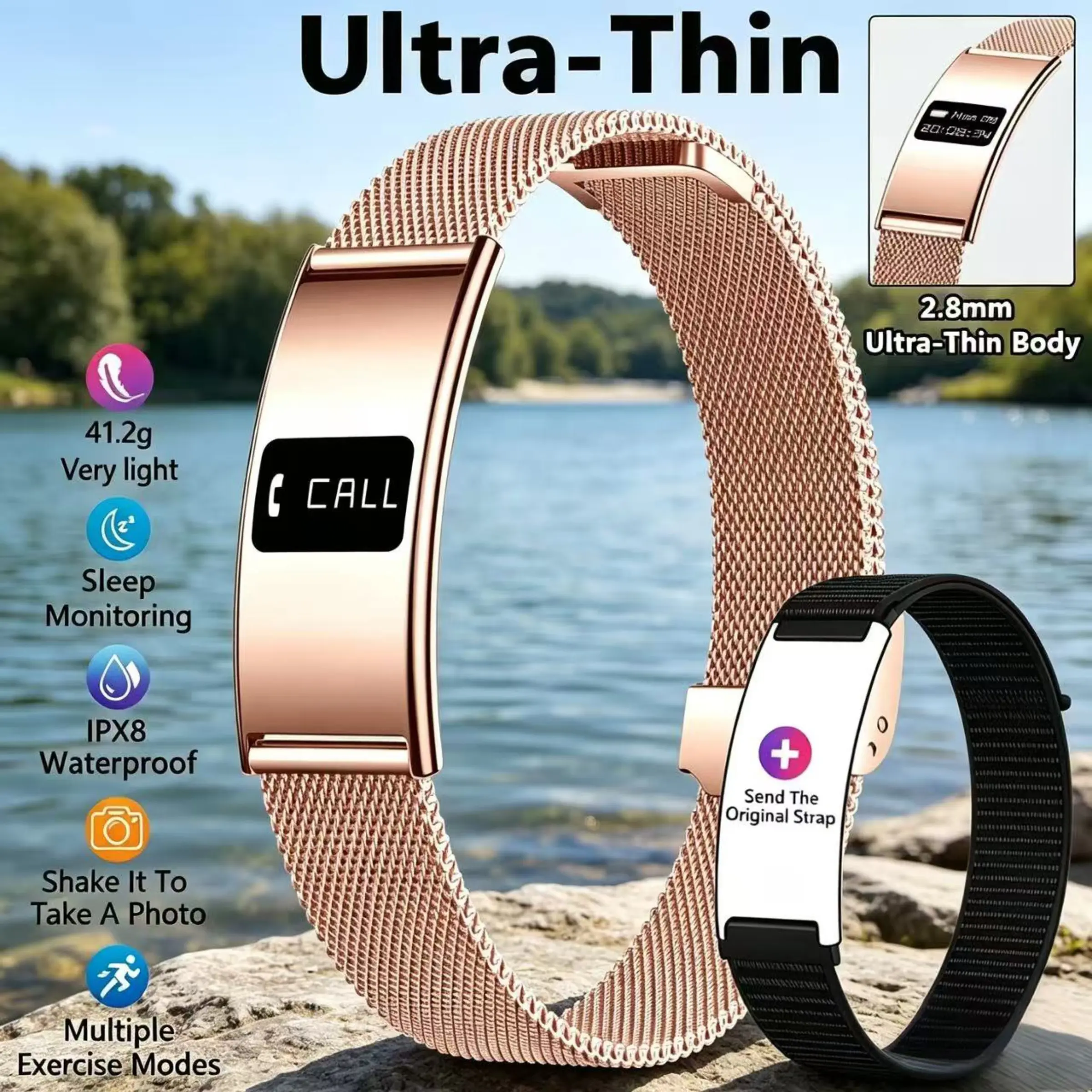 A smartwatch designed specifically for men and women, with an ultra-thin body, sports mode, IPX8 waterproof, call reminder, calorie tracking, and daily monitoring. This stylish smart bracelet is suitable for fitness enthusiasts and a great gift