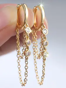 Elegant Chain Earrings Hoop Design - Synthetic Zirconia Stackable Earrings for Women & Girls Holiday Party Engagement, Perfect for Wedding Jewelry, Daily Wear Anniversary Gift