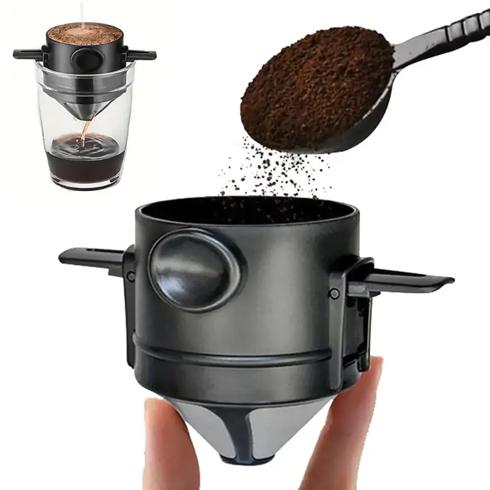 Pour Over Coffee Dripper, 1 Count Stainless Steel Reusable Coffee Dripper Cone, Slow Drip Coffee Filter Cone Paperless Mini Collapsible Portable Coffee Filter Kitchenware, Cone Coffee Filters